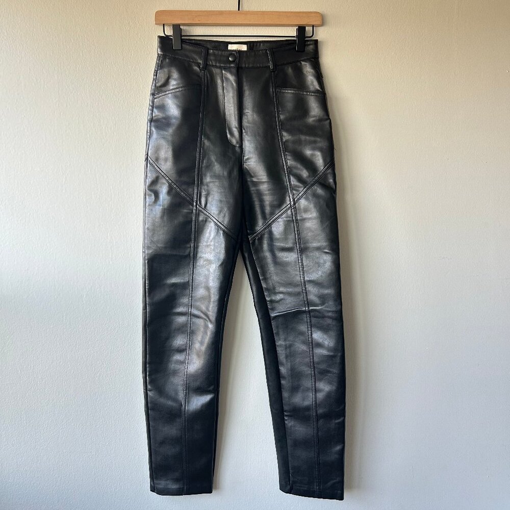Aritzia Wilfred Rebel High-Waisted Vegan Leather Pants Black Women's Size 4 - Picture 2 of 10